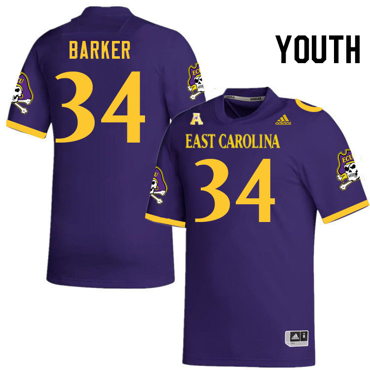 Youth #34 Jackson Barker ECU Pirates College Football Jerseys Stitched-Purple